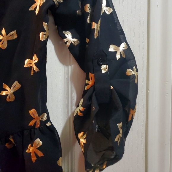 Metallic Bows Sheer Ruffled High-Low Top - Picture 6 of 6